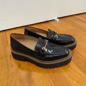 Sam Edelman Black Platform Loafers with Gold Detail
